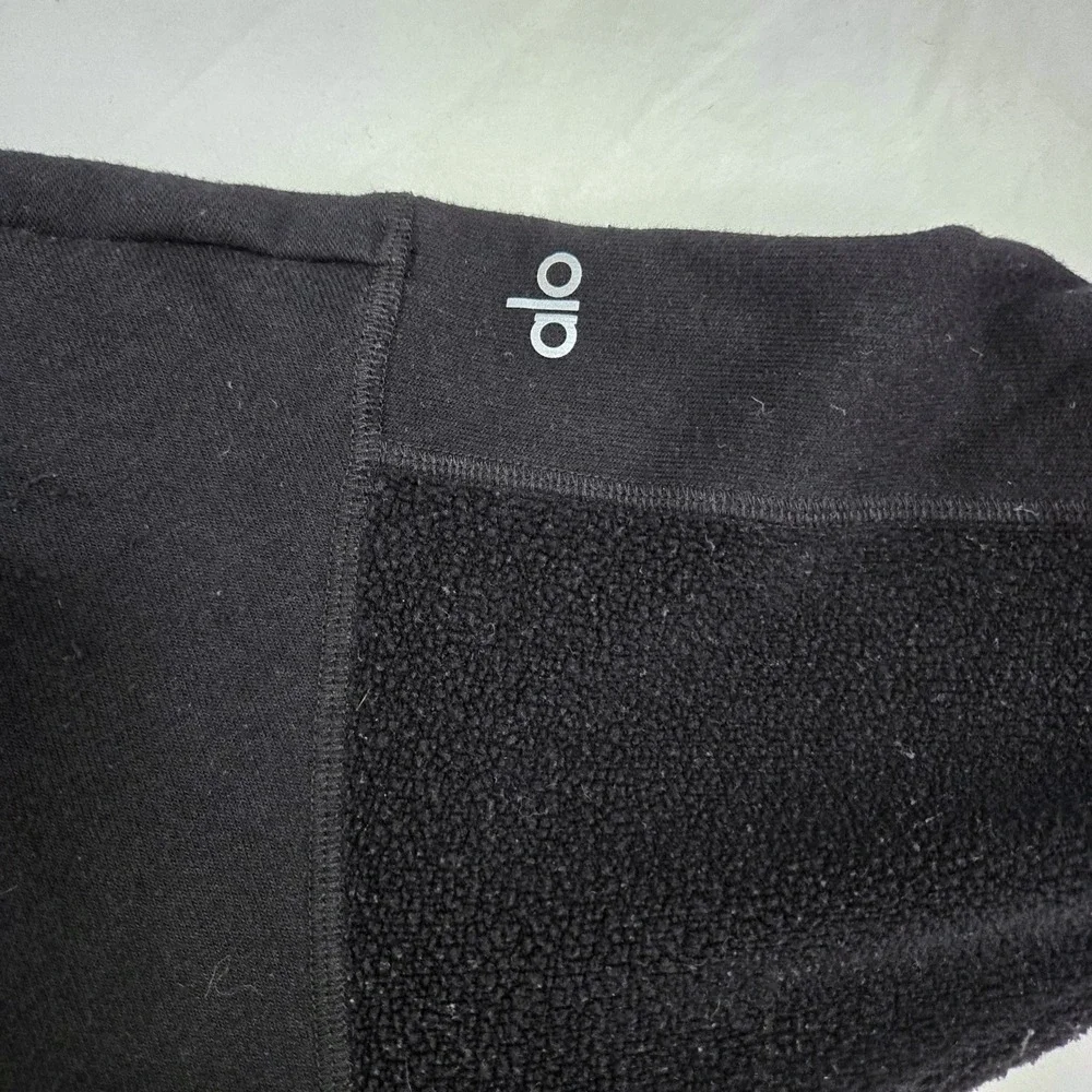 Alo Yoga Womens small‎ Black Sherpa Polar Fleece Mixed Media Pullover Hoodie